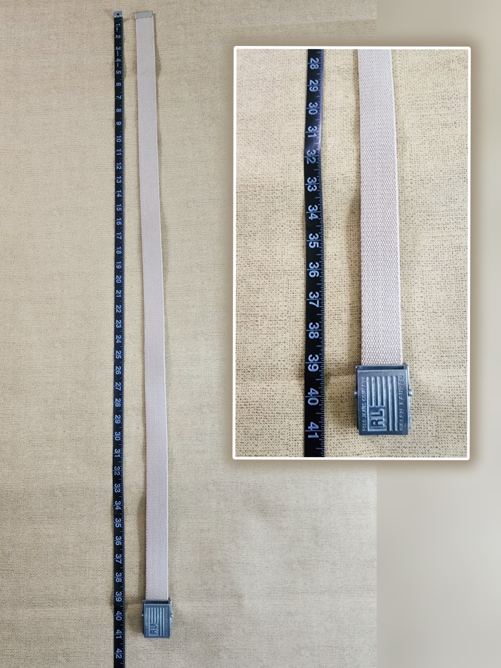 Ralph Lauren Vintage Beige Canvas Web Belt with Metal RL Flag Logo Buckle - Picture 7 of 10